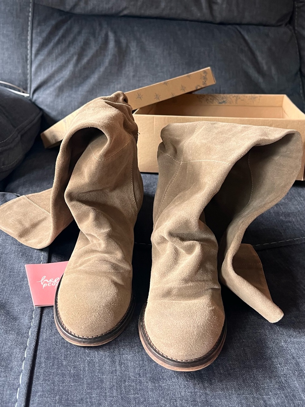Free People Tan Suede Slouchy Knee Boots, Size 37, Size 7